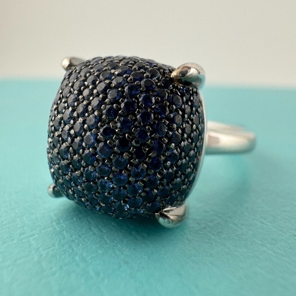 Tiffany & Co. Blue Sapphire Sugar Stack Ring 18k White Gold - Picture 14 of 14